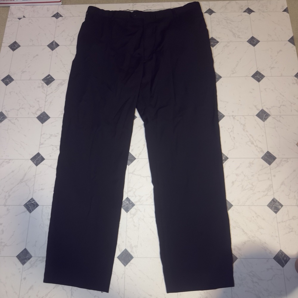 Mens Black Dress Pants 43x31 Flat Front Straight Leg Formal Work Slacks Reserve